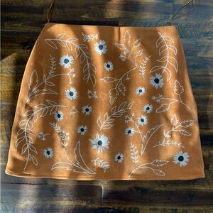 Floral Embroidered Skirt - Burnt Orange